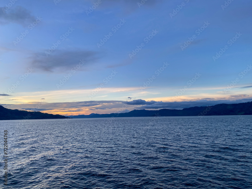 Lake Toba view from ferry ship. Ambarita, Samosir - North Sumatra.