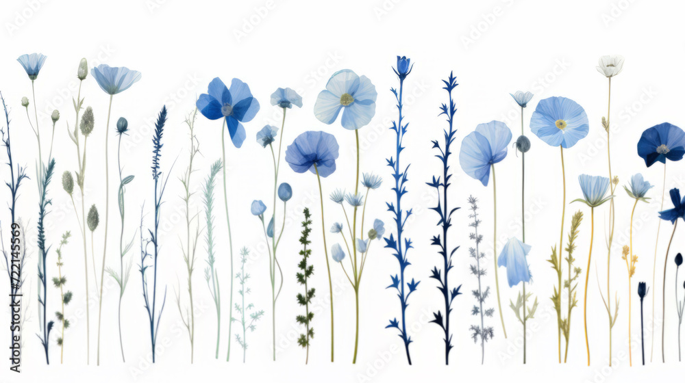 Obraz premium Dry pressed wild flowers isolated on white background