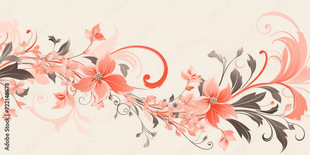 light amber and dusty lavender color floral vines boarder style vector illustration 