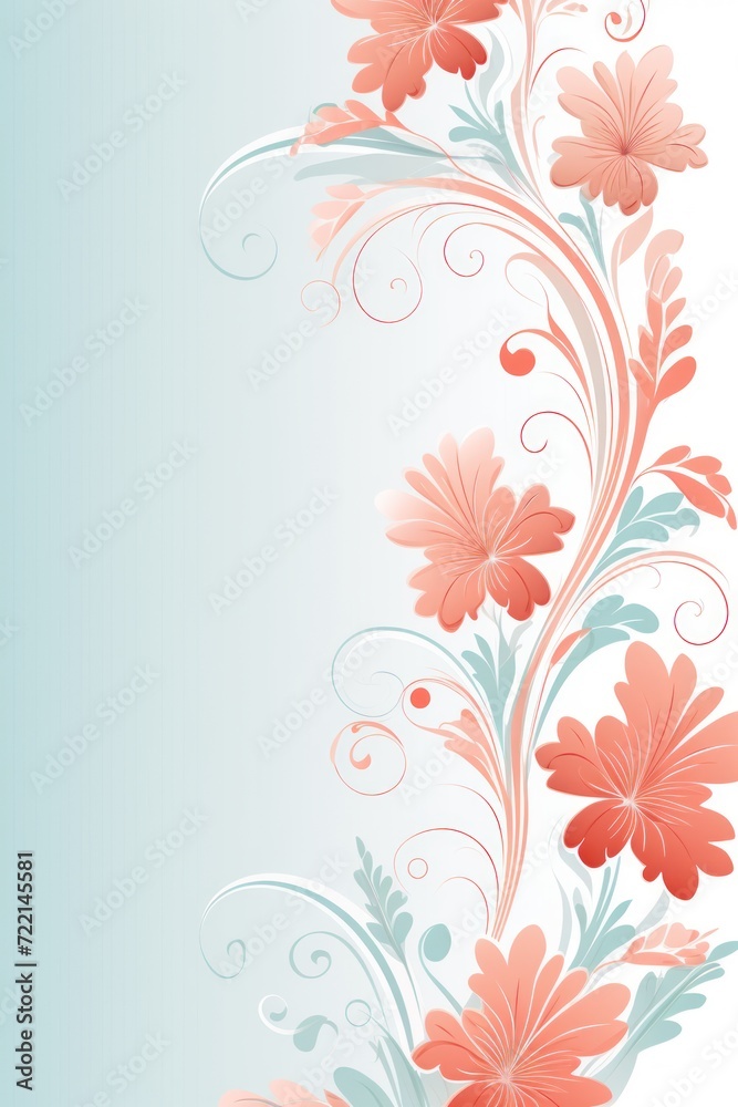 light coral and pale turquoise color floral vines boarder style vector illustration