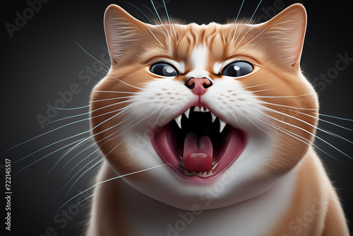 Cute Cat Angry Cartoon llustration on black background. Animal Nature Icon Concept Isolated