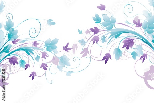 light aqua and pale lavender color floral vines boarder style vector illustration