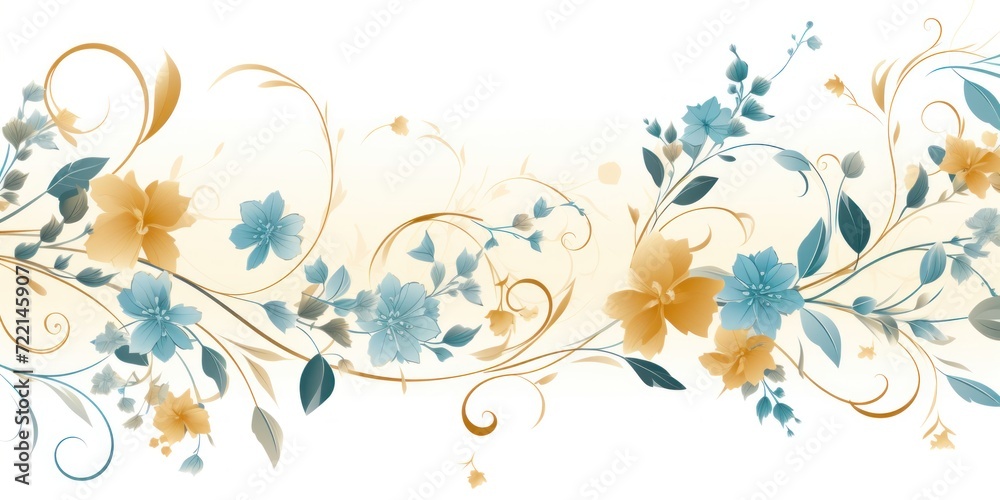 light azure and pale amber color floral vines boarder style vector illustration 