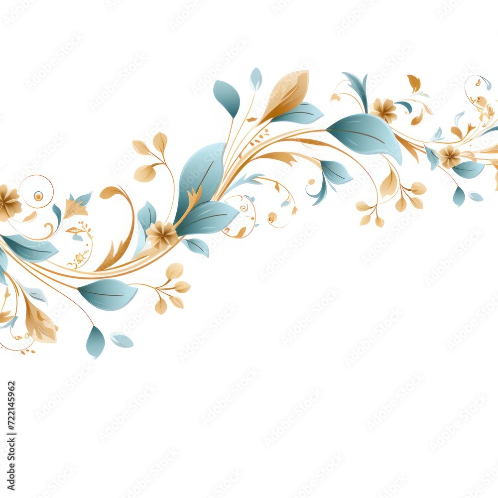 light azure and pale amber color floral vines boarder style vector illustration 