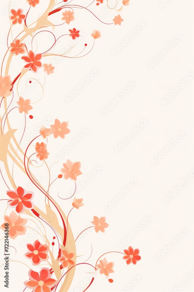 light coral and pale taupe color floral vines boarder style vector illustration