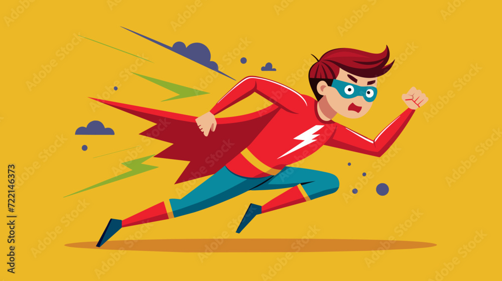 Fototapeta premium Dynamic superhero in action cartoon on yellow background