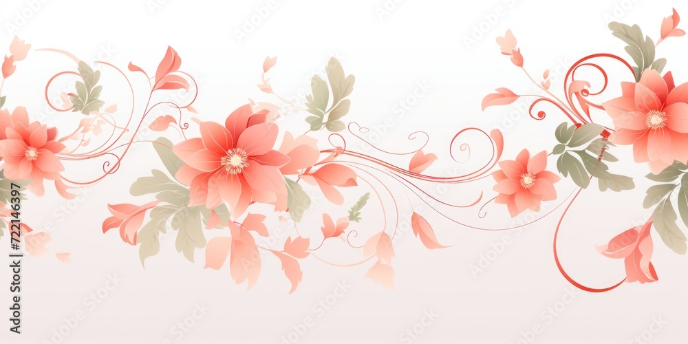 light coral and pale taupe color floral vines boarder style vector illustration