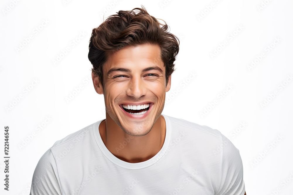 Portrait of a handsome young man smiling while standing against white background Portrait of a handsome young man smiling while standing against white background