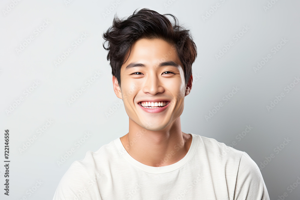 Portrait of a handsome young man smiling while standing against white background Portrait of a handsome young man smiling while standing against white background