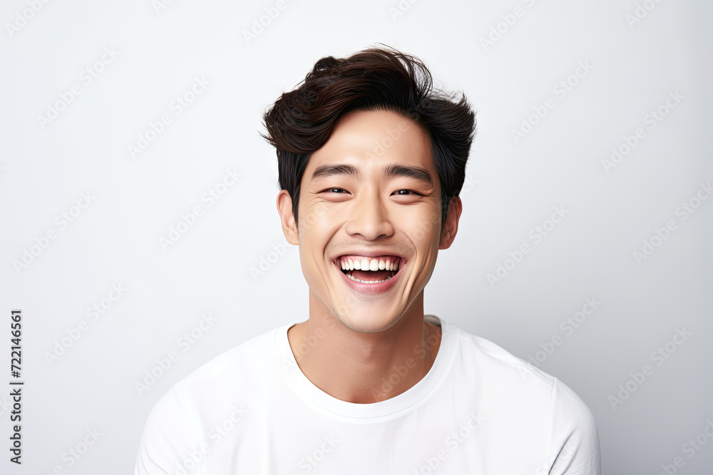 Portrait of a handsome young man smiling while standing against white background Portrait of a handsome young man smiling while standing against white background