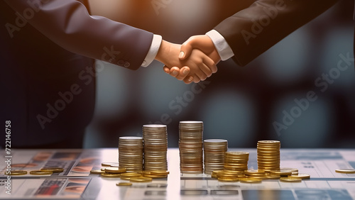 Two businessmen shake hands after a successful business deal. A successful example of a large contract. Represents the flow of capital.