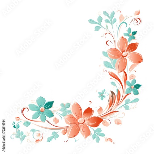 light coral and pale turquoise color floral vines boarder style vector illustration  © GalleryGlider