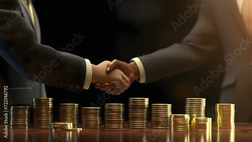 Two businessmen shake hands after a successful business deal. A successful example of a large contract. Represents the flow of capital.