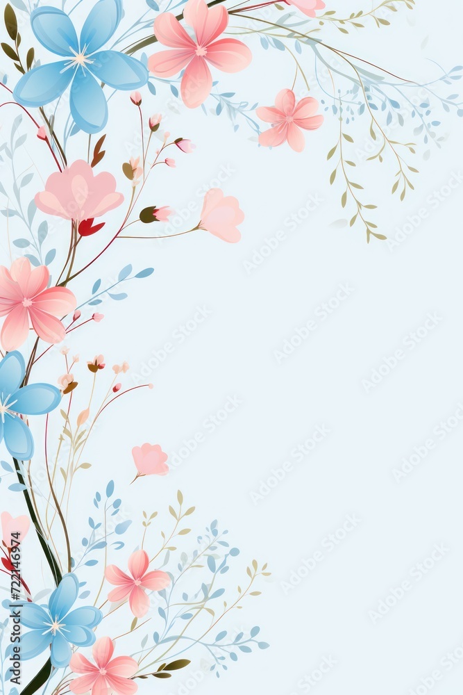 light cornflowerblue and blush pink color floral vines boarder style vector illustration