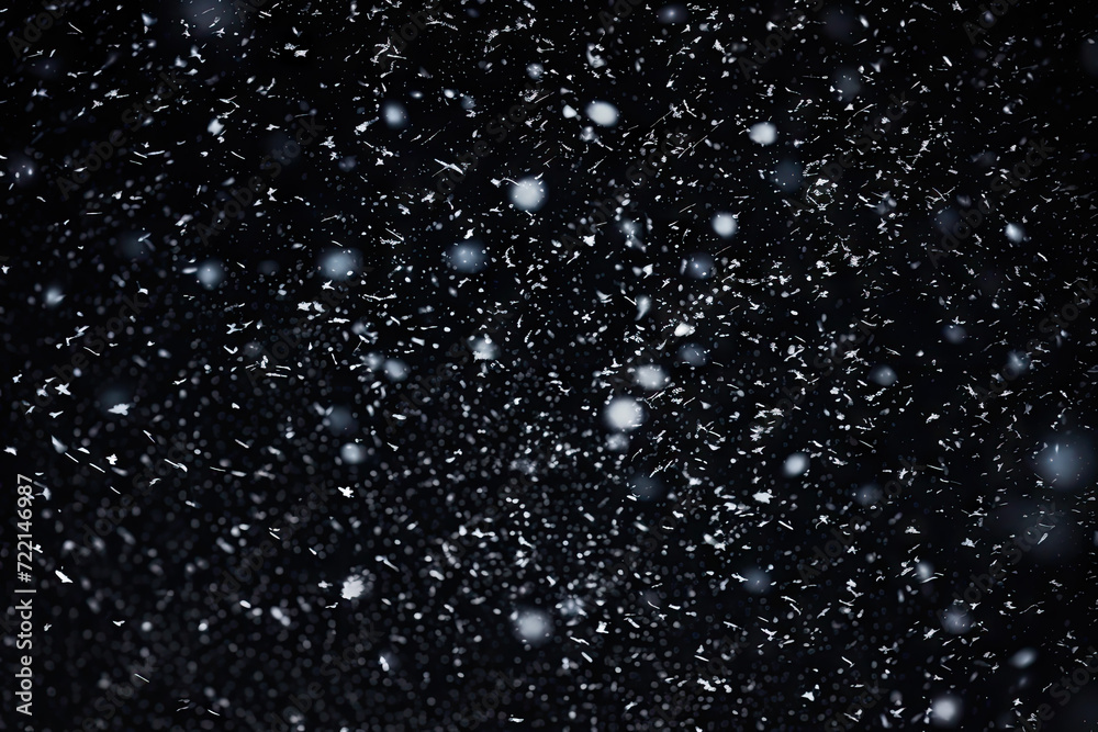 Snowfall on black background. Snowflakes on black background