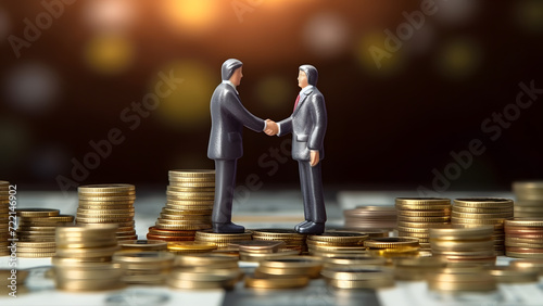 Two businessmen shake hands after a successful business deal. A successful example of a large contract. Represents the flow of capital.