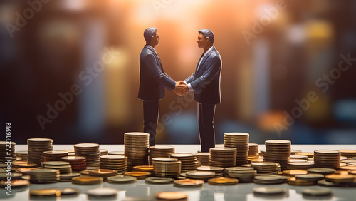 Two businessmen shake hands after a successful business deal. A successful example of a large contract. Represents the flow of capital.