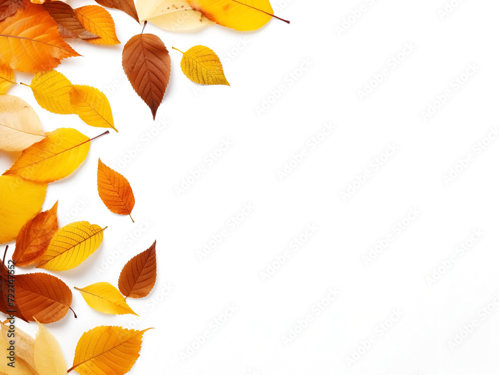 frame made of autumn leaves on a white background with space for text