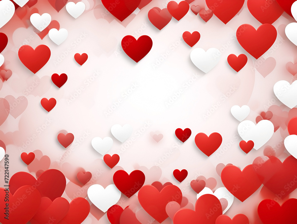 background is white for a happy Valentine's day of heart white and red colors with copy space