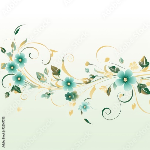 light honeydew and pale turquoise color floral vines boarder style vector illustration 