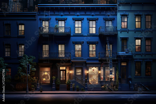 Apartment buildings at night in New York City © Kitta