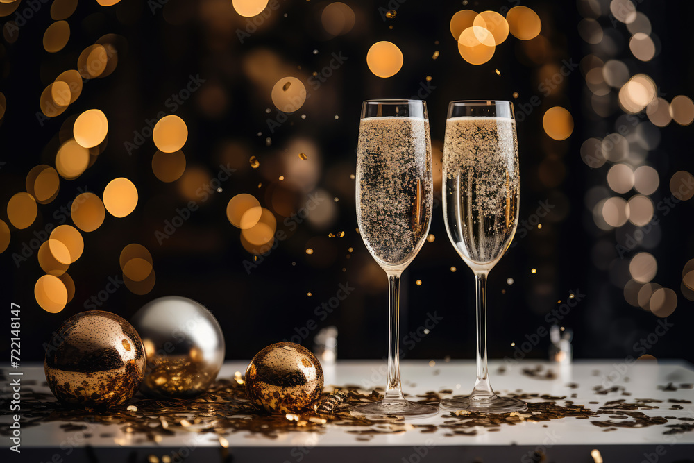 glasses of champagne on a table in a restaurant against the background of a festive bokeh glasses of champagne on a table in a restaurant against the background of a festive bokeh