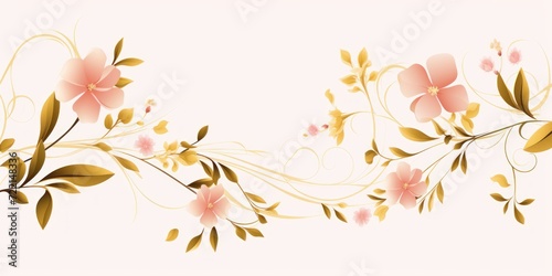 light khaki and pale coral color floral vines boarder style vector illustration