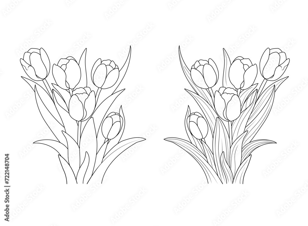 Hand drawn illustration, sketch Tulips flower. Black and white with transparent background, line art illustration. Idea for coloring picture, typography vector, print for t-shirt. Hand drawn illustration, sketch Tulips flower. Black and white with transparent background, line art illustration. Idea for coloring picture, typography vector, print for t-shirt.