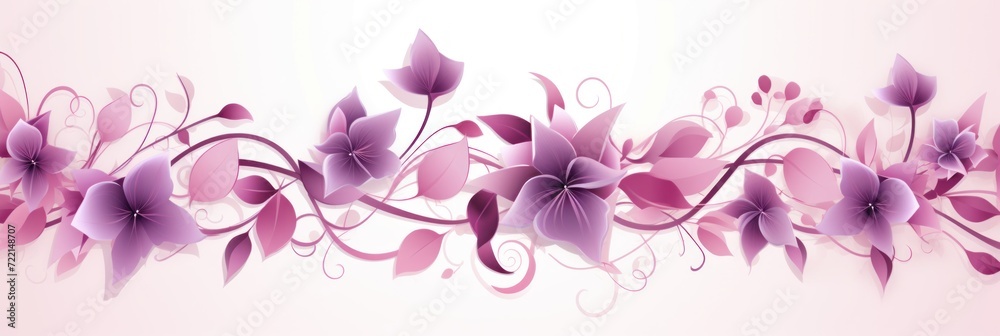light lavender and deep rose color floral vines boarder style vector illustration