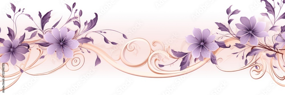 light lavender and pale peach color floral vines boarder style vector illustration