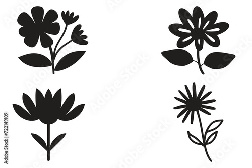 Flower Black Silhouette Icons Vector Set