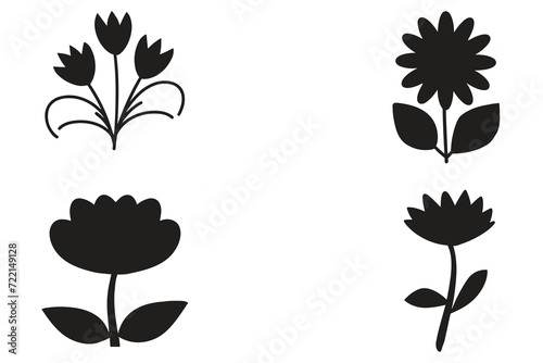 Fototapeta Naklejka Na Ścianę i Meble -  Flower Black Silhouette Icons Vector Set