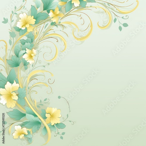 light lemonchiffon and pale teal color floral vines boarder style vector illustration