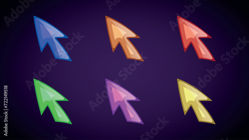 A set of colored cursors for games. Color mouse arrows.