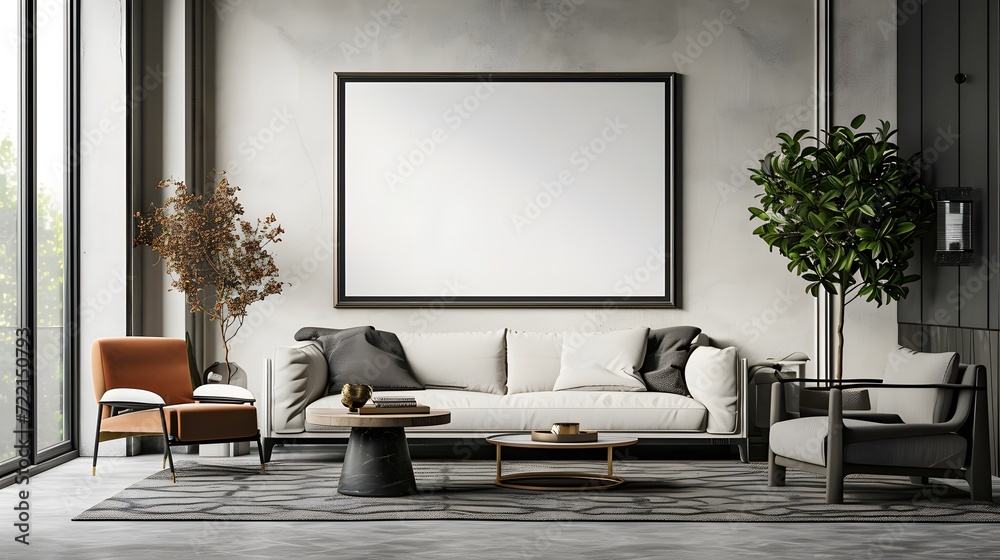 Fototapeta premium Realistic Living Room Interior Mockup