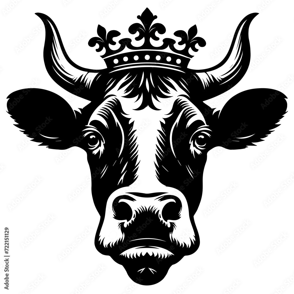 Striking black and white illustration of a cow's head, artfully stylized with detailed linework that captures the serene and robust essence of the animal. This piece combines a modern design approach Striking black and white illustration of a cow's head, artfully stylized with detailed linework that captures the serene and robust essence of the animal. This piece combines a modern design approach