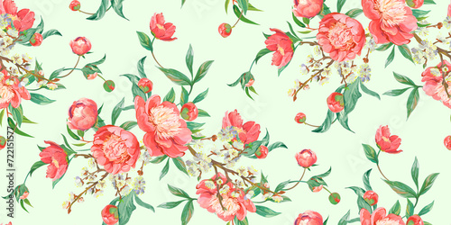 Wallpaper Mural Seamless Asian oriental classical ornament realistic pattern drawn with pink peonies in a classic oriental style Torontodigital.ca