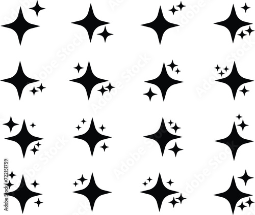 Retro futuristic sparkle icons collection. Set of star shapes. Abstract cool shine effect sign black flat vector design . Templates for design, posters, projects, banners, logo, business cards