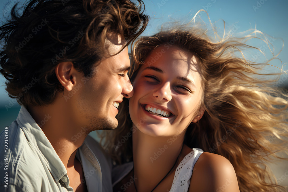 portrait of a happy couple in love on vacation on the seashore in summer. love relationships in the family portrait of a happy couple in love on vacation on the seashore in summer. love relationships in the family