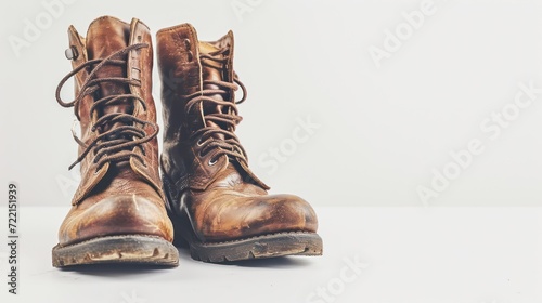 A pair of brown boots, white background