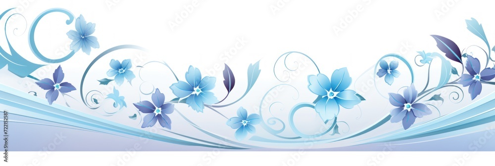 light periwinkle and pale aqua color floral vines boarder style vector illustration 