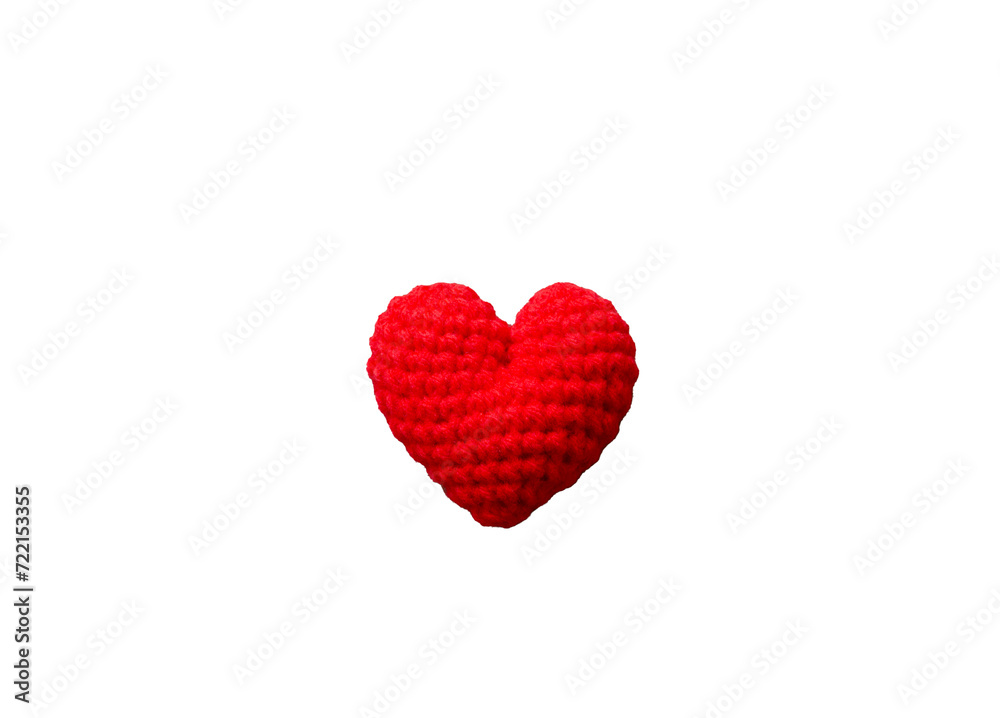 Handmade crochet knit red heart shape on transparent background. valentines day Handmade crochet knit red heart shape on transparent background. valentines day