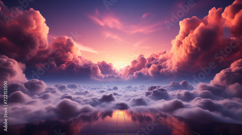 Beautiful pink clouds background for product display. Generative ai.