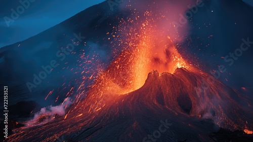 Close-up lava-spewing volcano