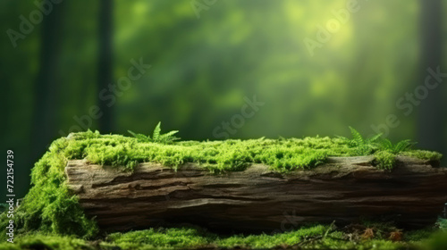 Green mossy log background for product display montages.