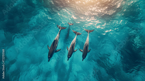 Golfinhos nadando vistos de cima - Papel de parede