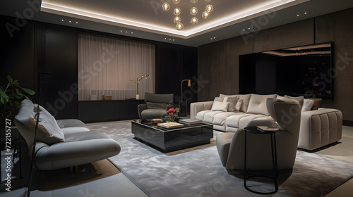 Sleek and Modern: A Sophisticated Monochrome Living Room Design AI-Generative photo
