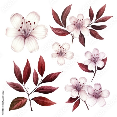 Maroon several pattern flower, sketch, illust, abstract watercolor, flat design