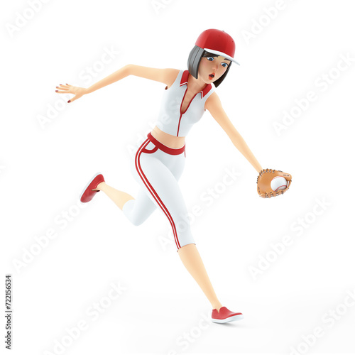 3d baseball girl catching ball