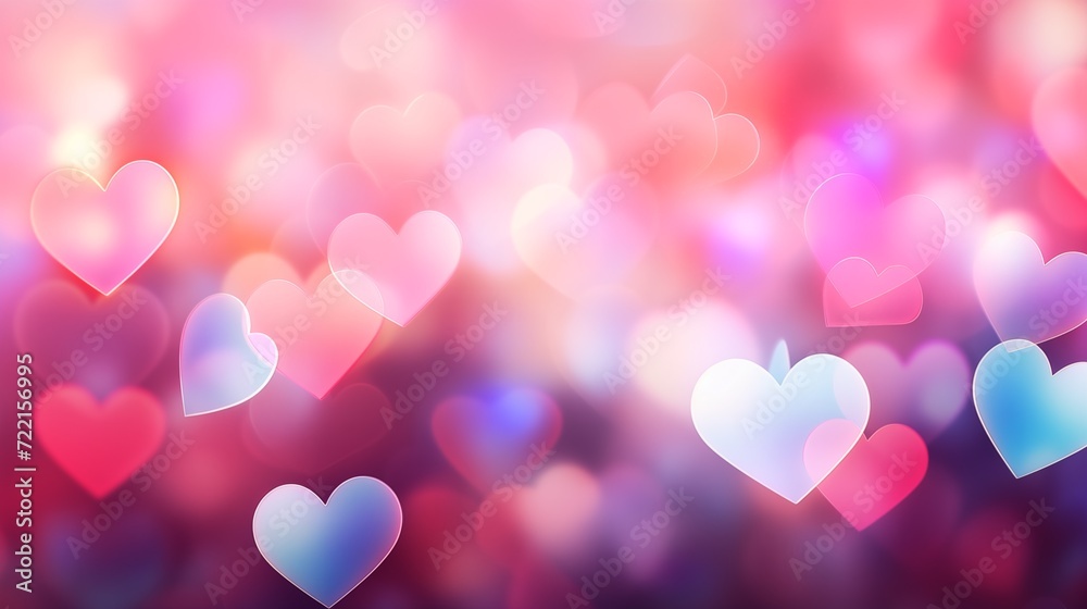 Blurred heart-shaped background image For Valentine's Day tone mix blue pink red white